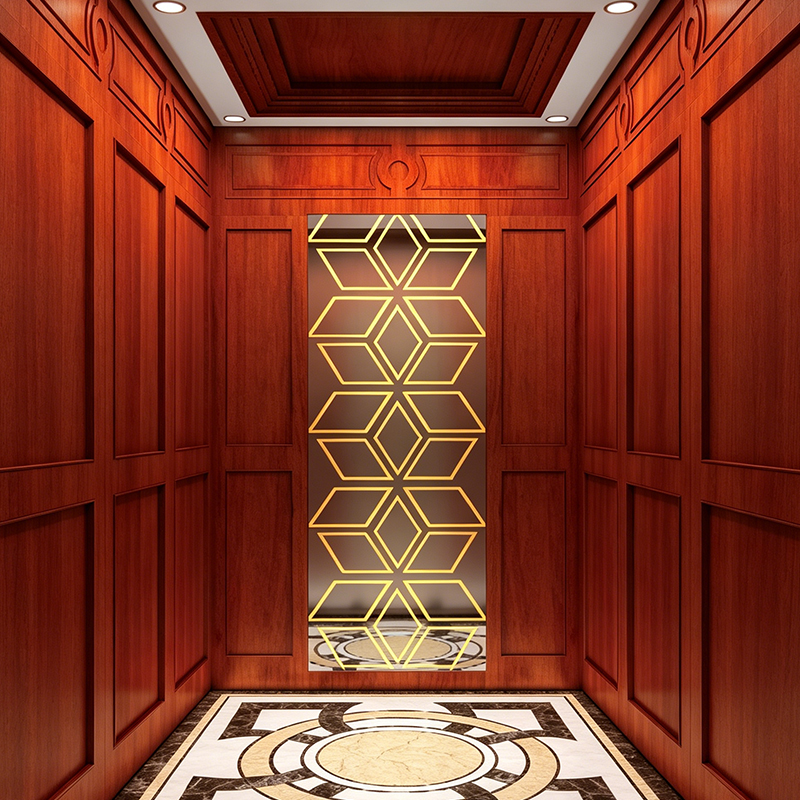 ลิฟต์ที่อยู่อาศัยกระจกแกะสลักไทเทเนียม Rosewood Veneer